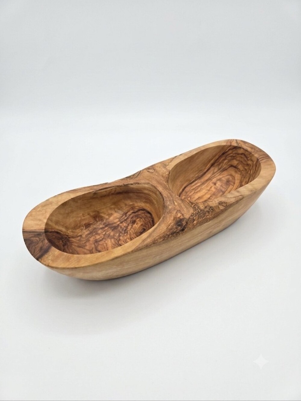 Vintage Olive Wood 2 Compartment Serving Bowl Small Long Tray 8.5"
